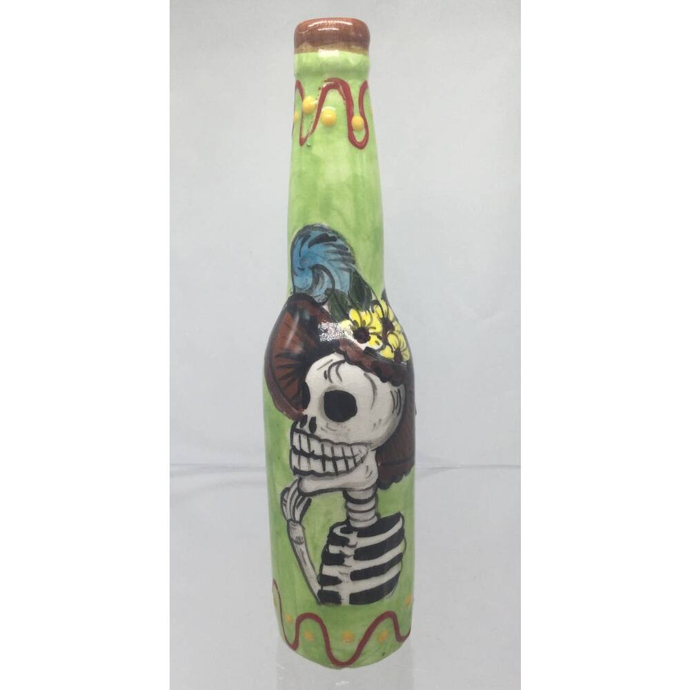 Beer Bottle Shaped Hand Painted Ceramic Souvenir from Mexico